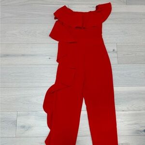 [Zara] Elegant Bright Red Ruffle Jumpsuit